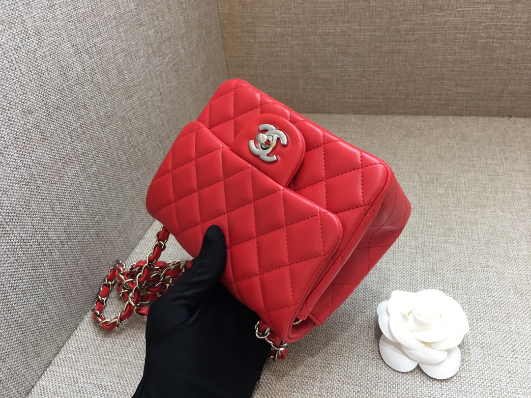 Mini Classic Flap Lambskin Bag A01115 Red/Silver